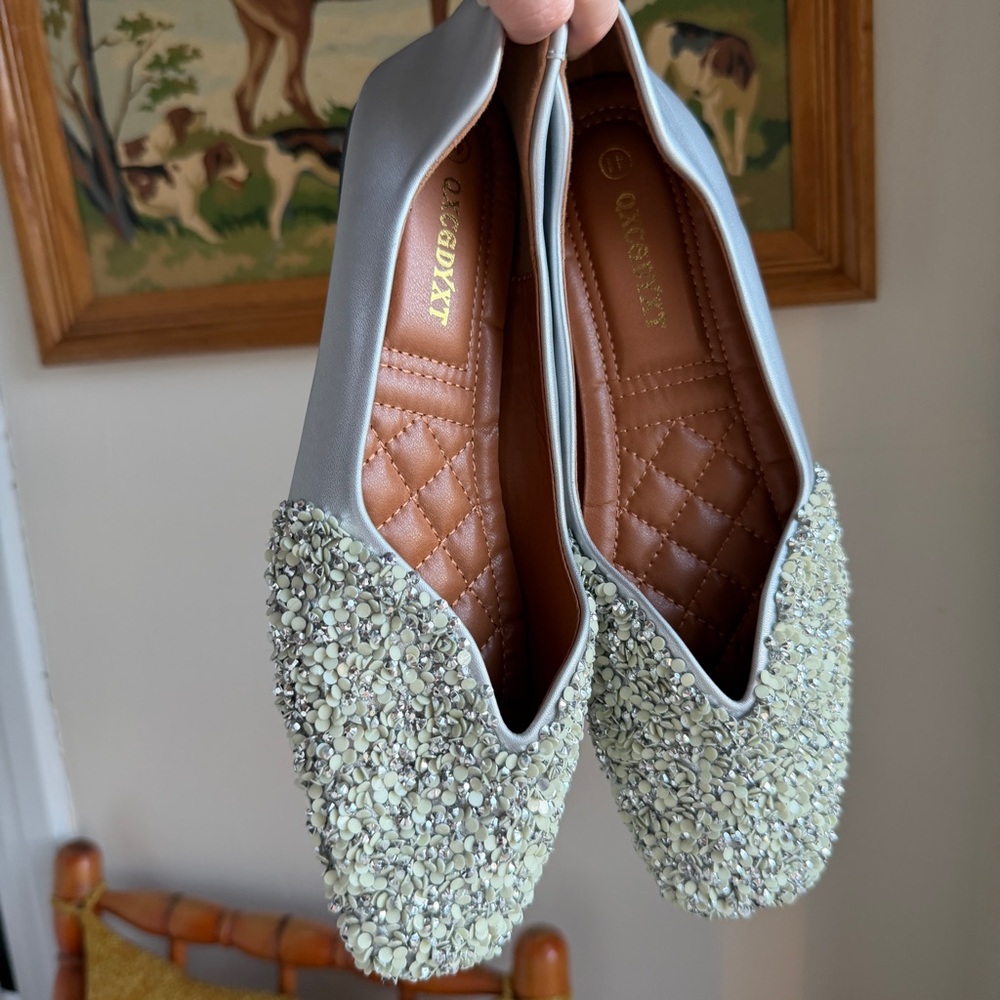 Embellished Silver Beaded Flats - Picture 2 of 7